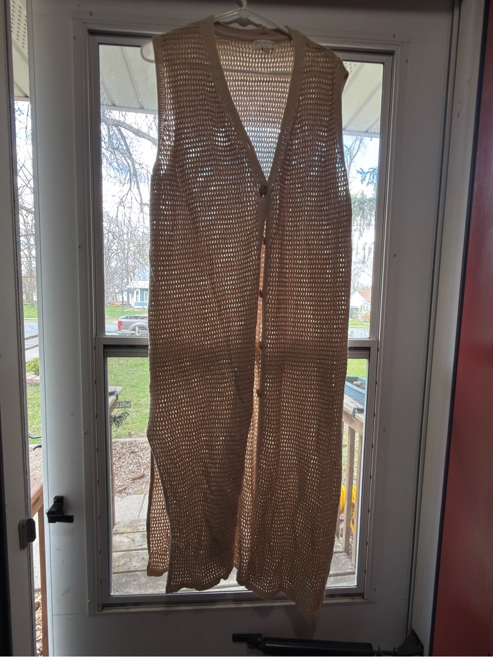 Skies Are Blue Beige Open-Knit Long Vest